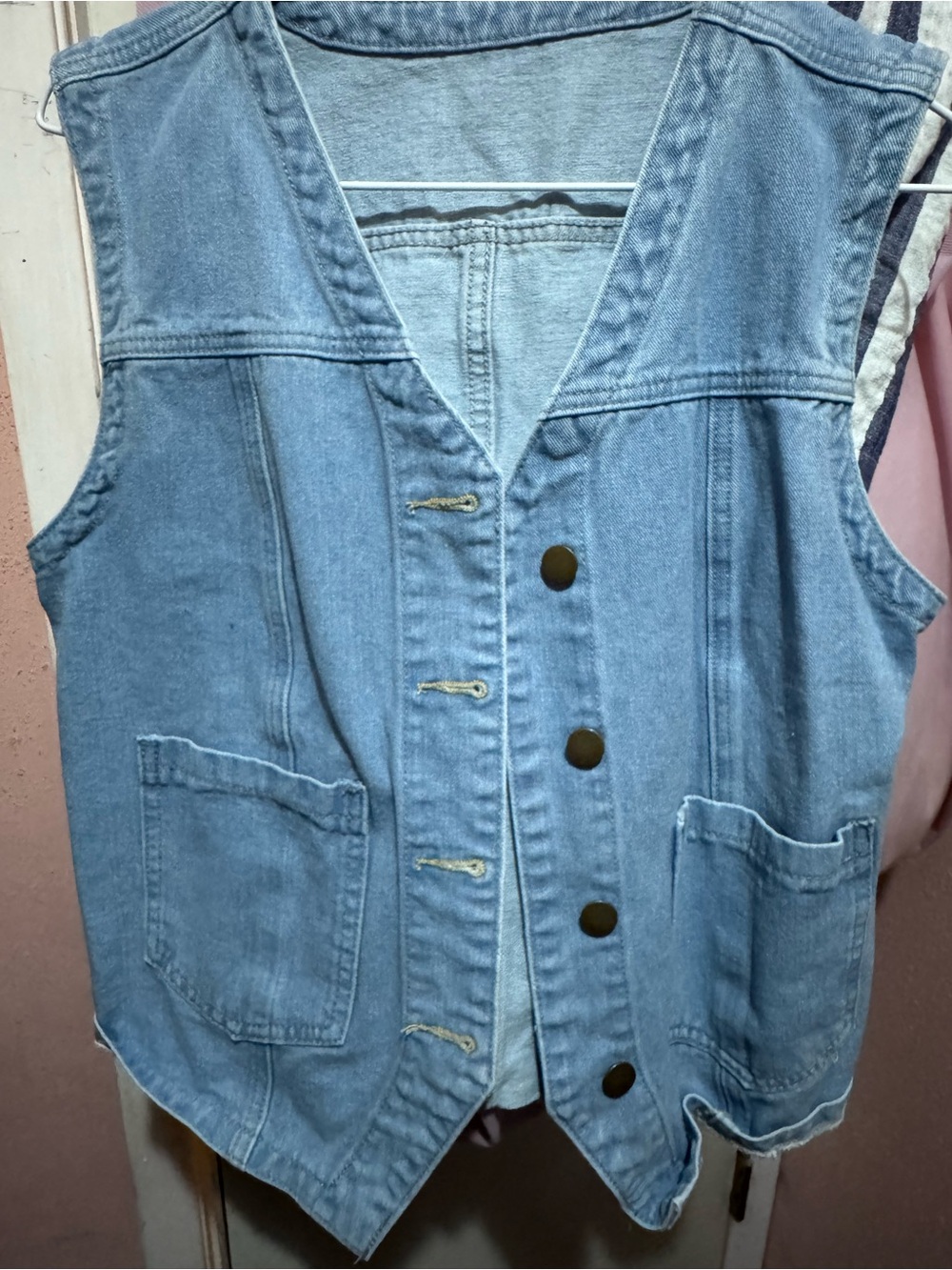 Light Blue Denim Vest Jeans - Women's Casual Button-Front